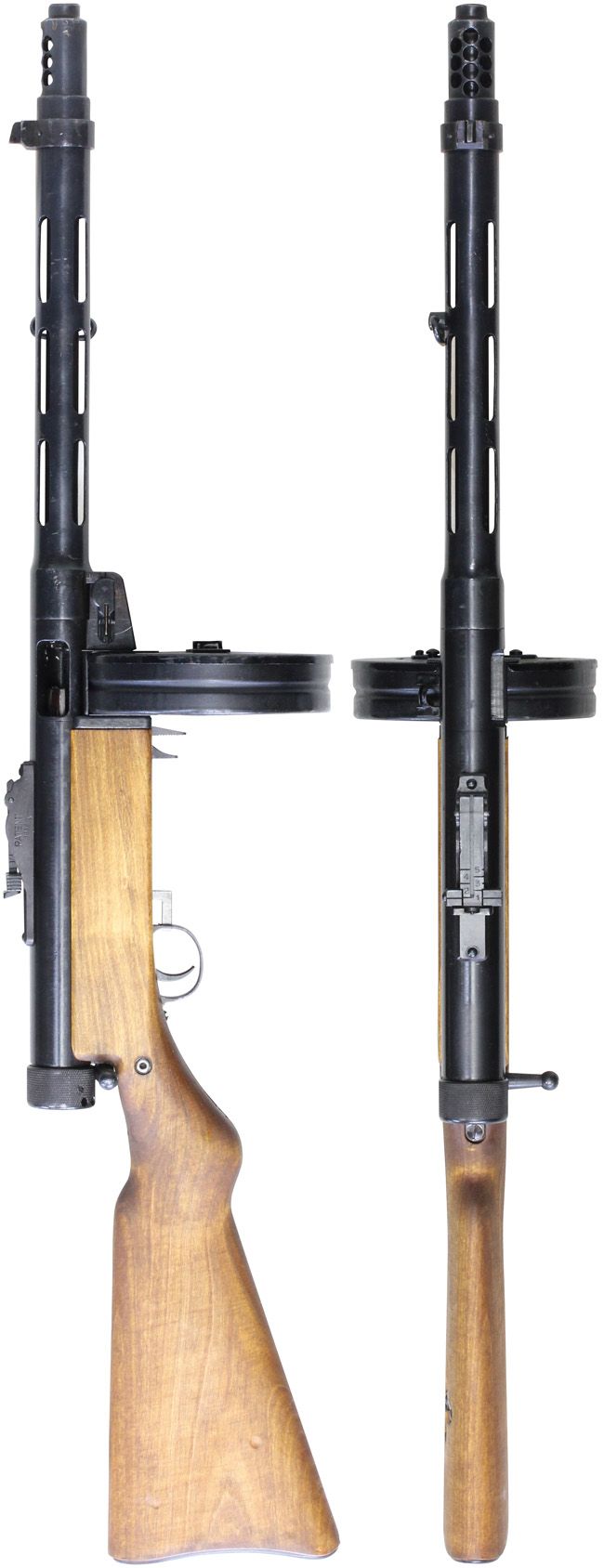 第二次大戦期 フィンランド軍 スオミ M31 短機関銃 (後期型) の全体・側面ビュー その1