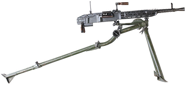 第二次大戦期 チェコ Vz.35 重機関銃 三脚搭載状態の全体・側面ビュー