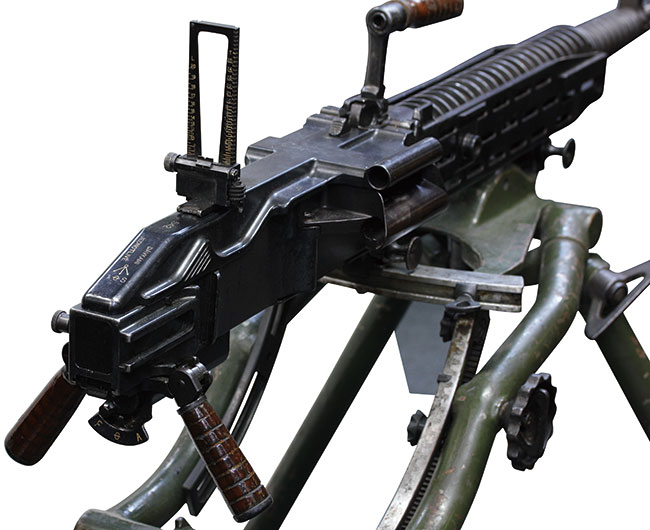第二次大戦期 チェコ Vz.35 重機関銃 三脚搭載状態の機関部後方からのビュー