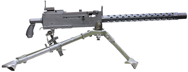 第二次大戦期 アメリカ軍 ブローニング .30口径 M1919A4 重機関銃 三脚搭載状態の右側面ビュー