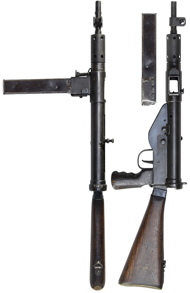 第二次大戦期 イギリス軍 ステン Mk V 短機関銃の全体・側面ビュー その1