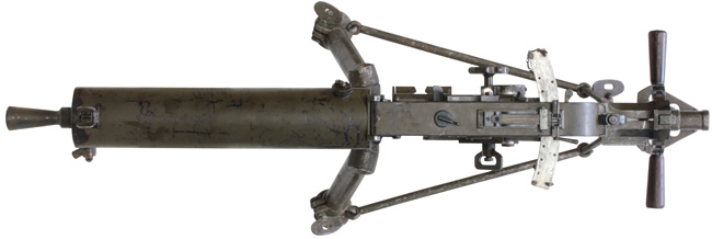 シュワルツローゼ M1907/12 重機関銃 三脚搭載状態の上面ビュー