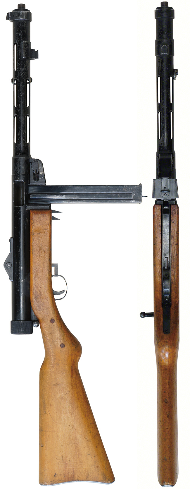 第二次大戦期 スイス軍 イスパノ・スイザ MP43/44 短機関銃の全体・側面ビュー その1