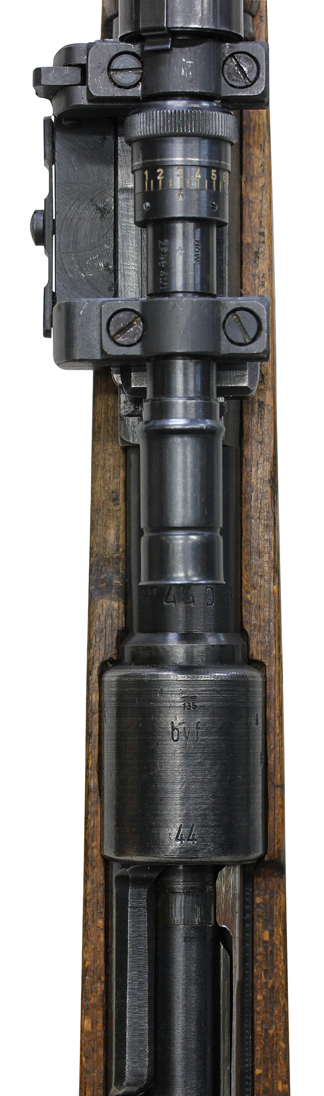 第二次大戦期 ドイツ軍 Kar.98k 狙撃銃 (ZF41スコープ付)のスコープおよび機関部上面ビュー