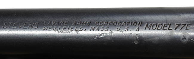 冷戦期 アメリカ軍 スティーブンス M77E ショットガンのメーカー刻印およびモデル名刻印の詳細