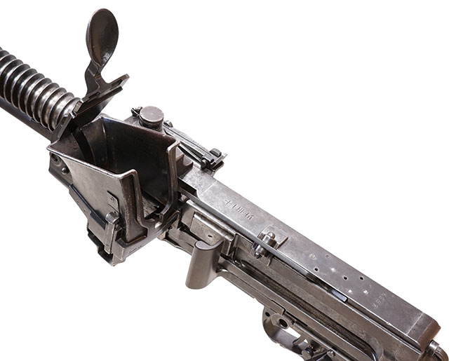 十一年式軽機関銃の機関部および装填架 (ホッパー) の詳細
