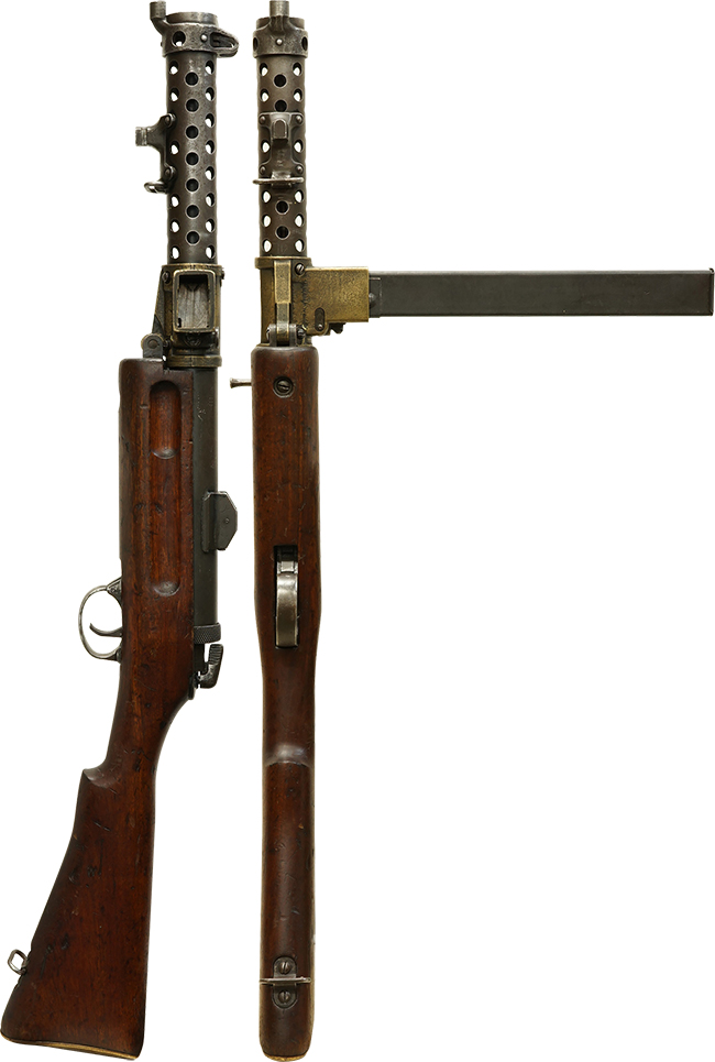 第二次大戦期 イギリス軍 ランチェスター Mk I* 短機関銃 (ボルト・セーフティ付)の全体・側面ビュー その1