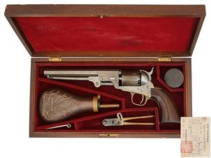 US コルト M1851 ネービー リボルバー (銃砲刀剣類登録証付古式銃、#132902、復刻付属品 & 木箱付)