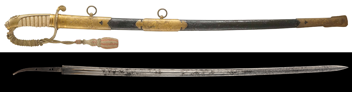 明治海軍佐尉官儀礼長剣 (明治十六年制、剣緒付、無銘、登録証付) 【85/86】