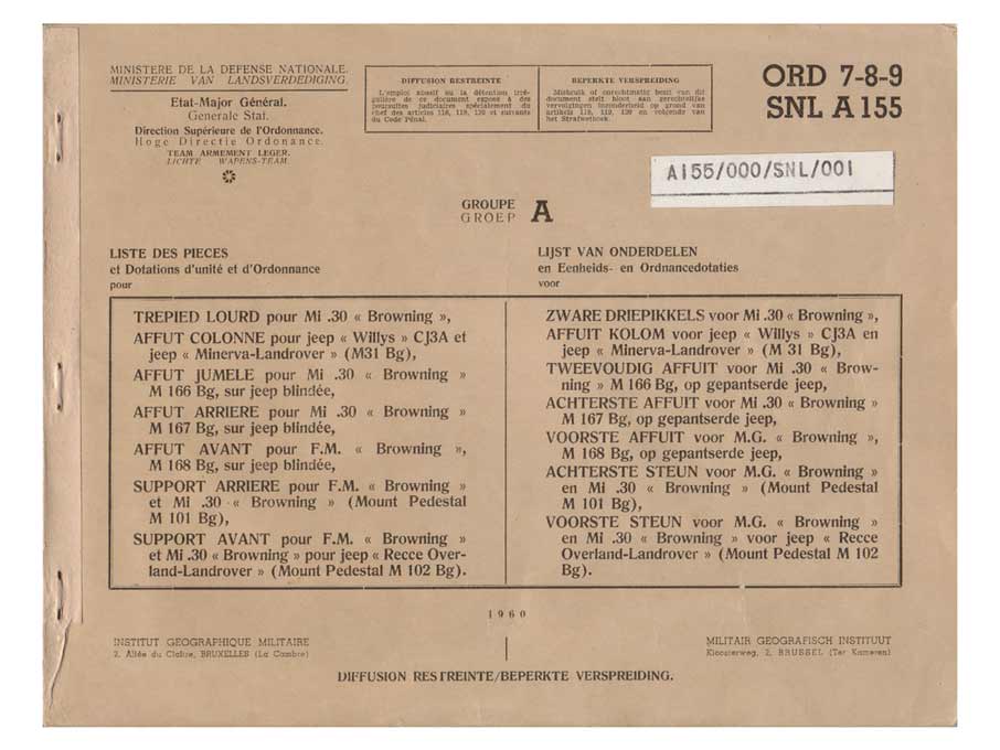 FN ブローニング .30口径機関銃 パーツ・リスト