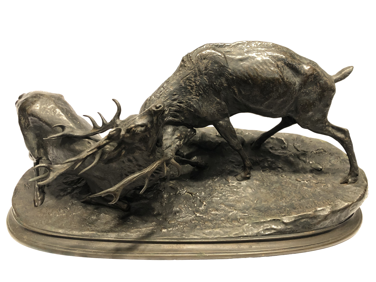 牡鹿ブロンズ像 「Le combat de cerfs、Pierre Jules MENE作」