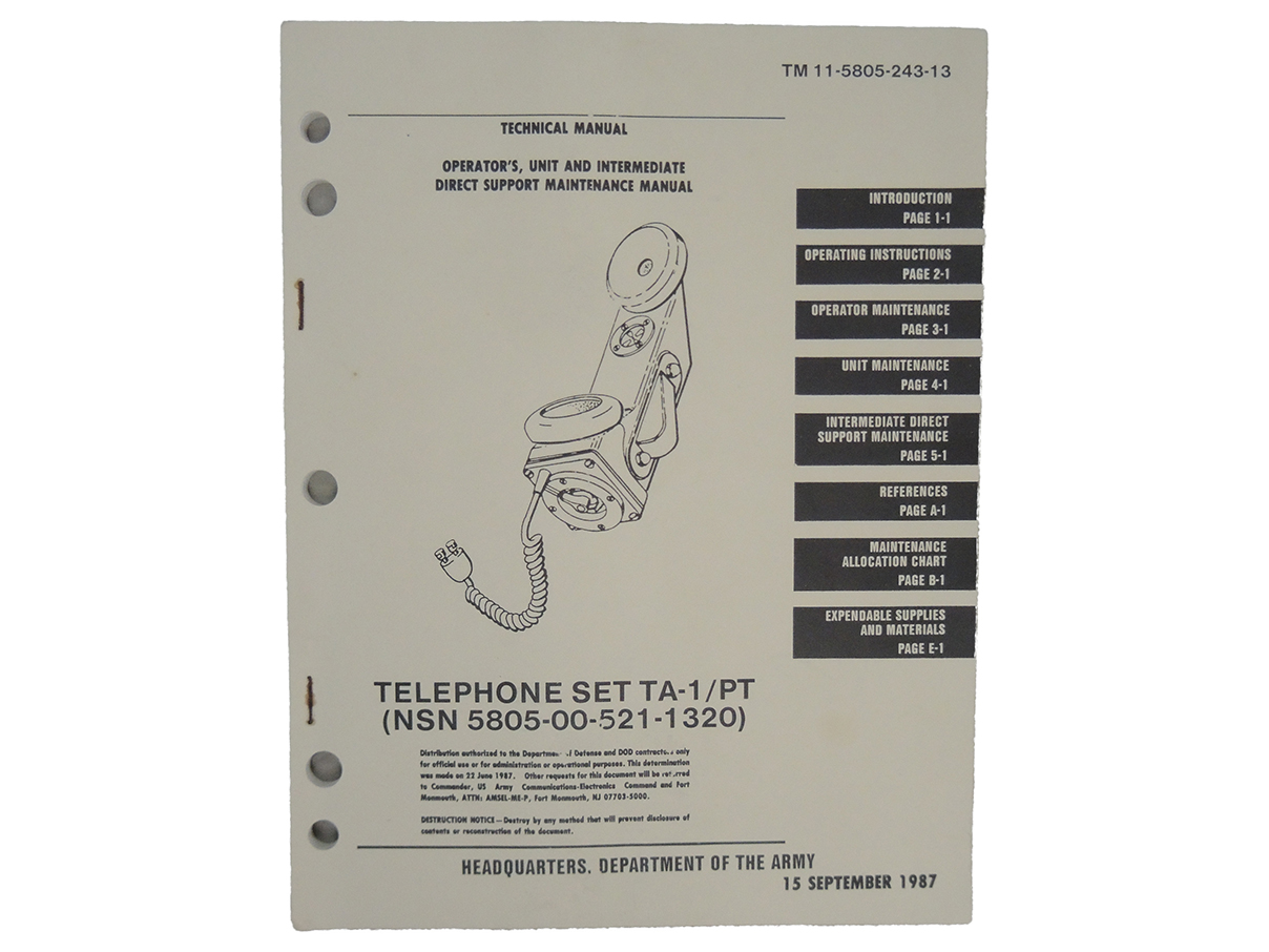 米軍 TA-1/PT 野戦電話機 マニュアル