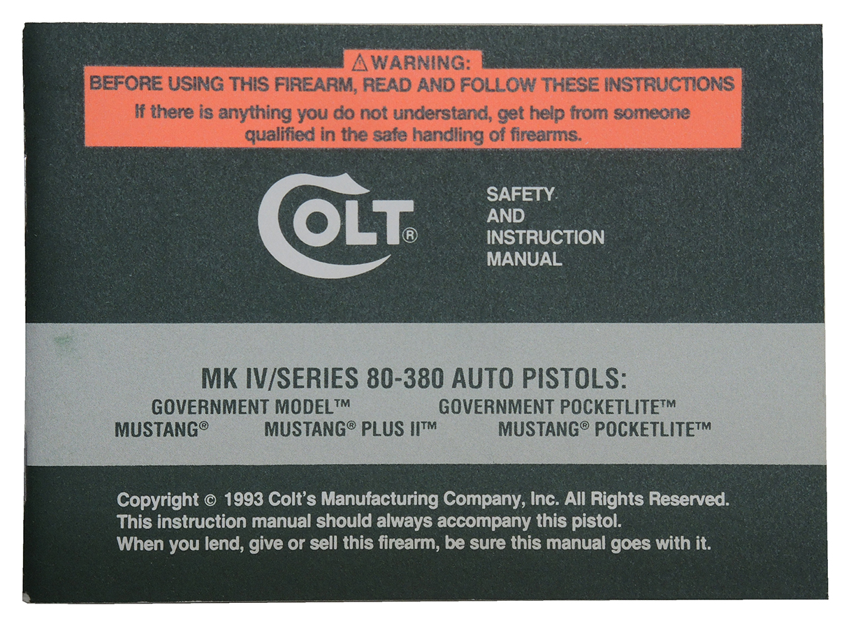 コルト ガバメント Mk IV シリーズ80-380AUTO マニュアル