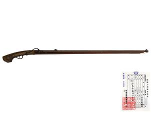 火縄銃 堺三匁細筒 「丸ニ唐花紋唐銀象嵌 (銃砲刀剣類登録証付古式銃、在銘: 和泉住江浪伊平作)