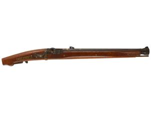 火縄銃 阿波十匁中筒 梅樹色絵象嵌 (銃砲刀剣類登録証付古式銃、在銘: 惣巻張 阿州石川喜代藏守照)(愛)