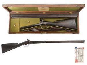 英国製 Samuel Ebrall社 管打式水平二連散弾銃 (銃砲刀剣類登録証付古式銃、#1610、木箱セット)(京)(47)