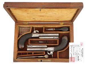 英国 Collins社製 管打式ポケット拳銃 二挺セット木箱入付属品付 (銃砲刀剣類登録証付古式銃、#2 & #3)